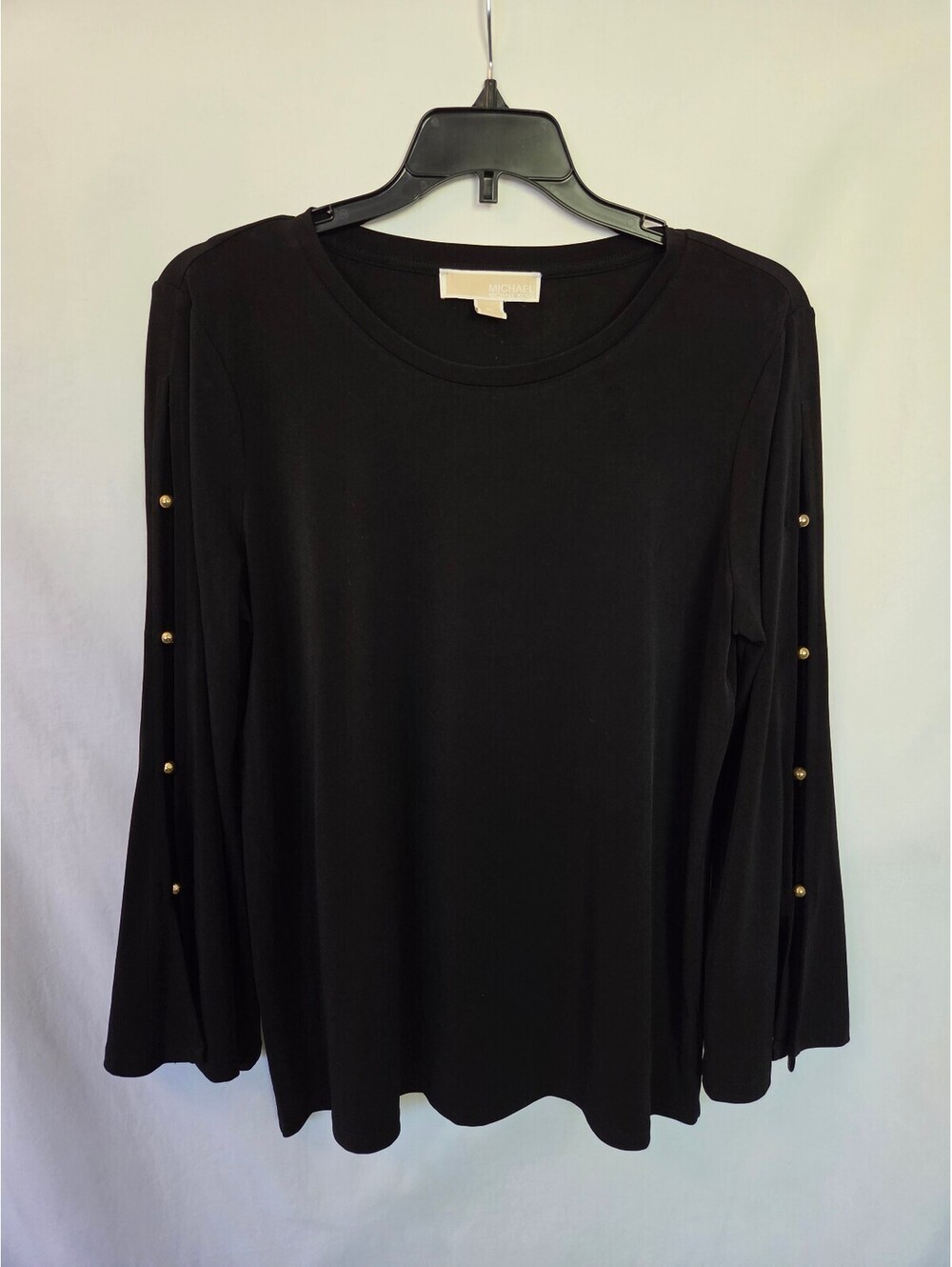 Michael Kors Black Long Sleeve Top with Gold Button Detail, Size M